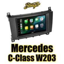 Stinger iE268E -multimediasoitin Mercedes-Benz C-sarja W203 -asennuskehyksellä